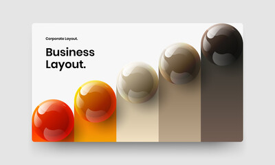 Geometric realistic spheres web banner concept. Trendy company cover vector design template.