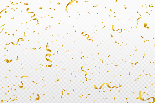 Golden confetti on white background. Festive, party or holiday glitter backdrop. Flat-lay, top view