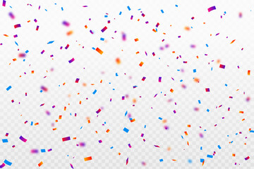 Vector confetti png. Multicolored confetti falls from the sky. confetti, serpentine, tinsel on a transparent background. Holiday, birthday.