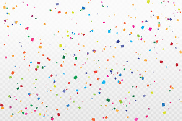 Vector realistic colorful confetti on the transparent background. Concept of happy birthday, party and holidays - obrazy, fototapety, plakaty