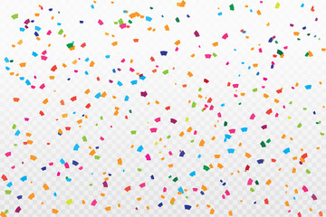 Vector realistic colorful confetti on the transparent background. Concept of happy birthday, party and holidays