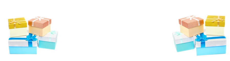 Obraz premium Holiday gifts in gift boxes white background.
