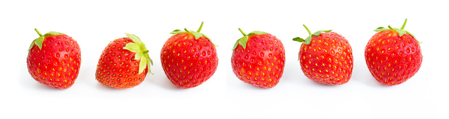 Strawberries isolated on white background. Wide still-life picture taken in studio with soft-box.