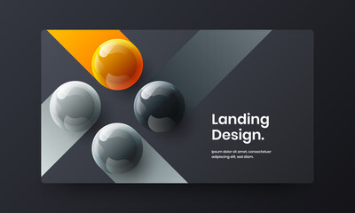 Vivid realistic spheres website screen layout. Geometric cover vector design template.