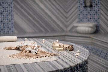 Foam massage and scrub in traditional Turkish bath - obrazy, fototapety, plakaty