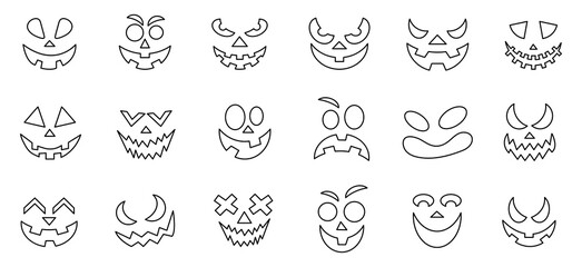 Scary and funny faces of Halloween pumpkin or ghost. Coloring vector illustration