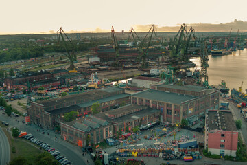 Fototapeta premium view of the gdansk shipyard and elektrykow street 