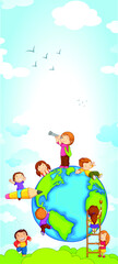 Naklejka premium kids dream vertical illustrations school student cartoon school gate learning