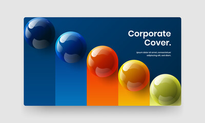 Geometric annual report design vector layout. Creative realistic balls company cover template.