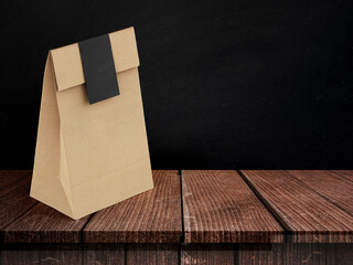 3D illustration. Paper delivery bag isolated on wooden background