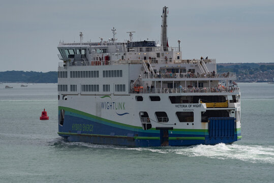 The Solent, Portsmouth, England, UK. 2022. Hybrid energy roro ferry outbound from Portsmouth to the Isle of Wight