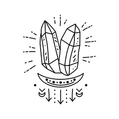Magic boho crystals symbol. Gypsy sacred element and sign in modern boho style. Golden minimal line art.
