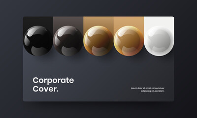 Vivid realistic spheres corporate brochure template. Trendy company cover vector design concept.
