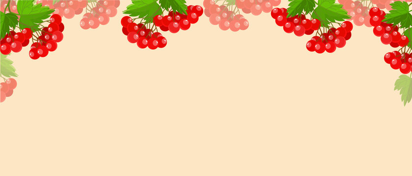 Viburnum is a symbol of Ukraine on the background of the landscape. Viburnum opulus. Guelder rose. Vector illustration.