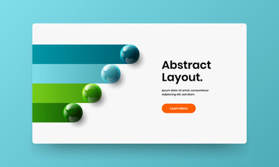 Fresh website screen design vector concept. Vivid 3D spheres postcard template.