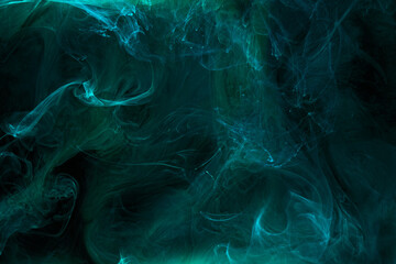 Liquid fluid art abstract background. Blue green acrylic paint underwater, galactic smoke ocean © amixstudio