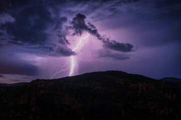 Thunderstorm and lightning hit Mount Lemmon in Tucson, Arizona