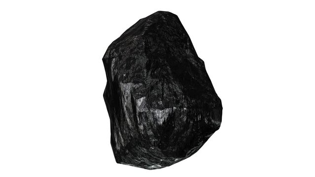 Realistic looping 3D animation of the anthracite coal piece demonstration rendered in UHD with alpha matte