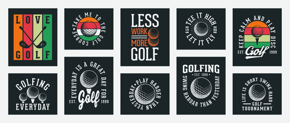 collection of ten vector golf t-shirt design, golf t-shirt design set, vintage golf t-shirt design collection, typography golf t-shirt collection, golf retro style vector t-shirt collection for print