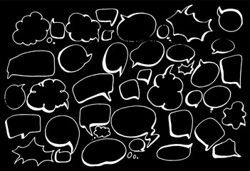 empty speech bubbles in the style of vintage comics. a hand-drawn vector set of empty text bubbles with a green outline on black. element for design