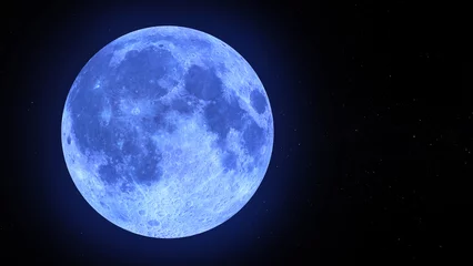 Fotobehang Blue Moon met titelruimte aan de rechterkant. Realistische 3D render. © HAKAN AKIRMAK