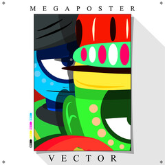 Desenho de personagens cómicos Coloridos em Vetor para Poster