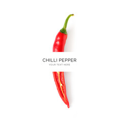 Creative layout made of red chilli pepper on the white background. Flat lay. Food concept. Macro  concept.