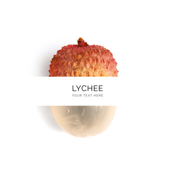 Creative layout made of lychee fruit on the white background. Flat lay. Food concept. Macro  concept.
