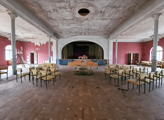 Glimpses of old villa with chandelier