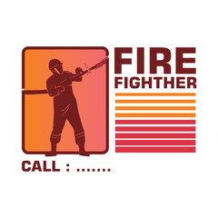 Naklejka premium great fiefighter logo, silhouette of great a man with uniform take big wate spryer vector illustration