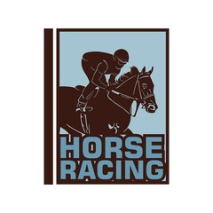 horse racing poster logo, great silhouette of a jockey ridding big horse vector illustrations