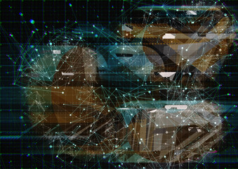 Futuristic connectivity network grid in cyberspace abstract
