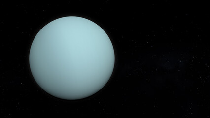 Uranus with text space on the right. Ultra realistic 3D Uranus and stars. Uranus from space.