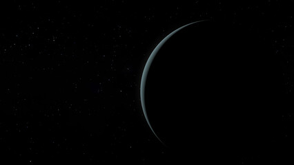 Planet Uranus in Crescent phase. Photo realistic 3D Uranus and stars.