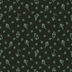 Seamless spring pattern with flowers in line art style.