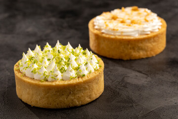 Tasty lemon tartlet on the table.