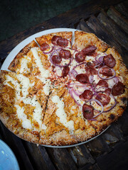 pizza on a wooden table