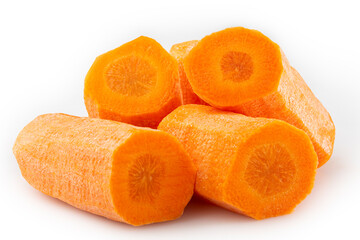 Sliced ​​carrots isolated on white background.