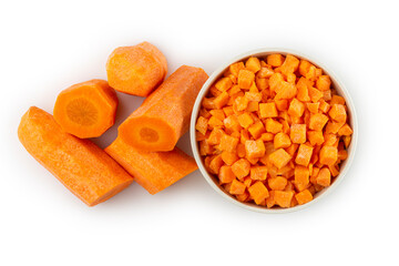 Sliced ​​carrots isolated on white background.