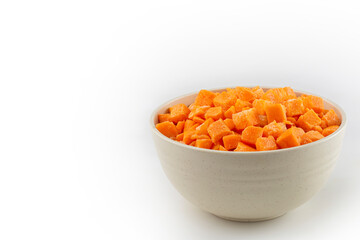 Sliced ​​carrots isolated on white background.