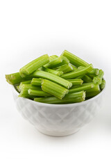 Sliced ​​celery isolated on white background.