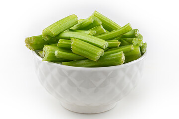 Sliced ​​celery isolated on white background.