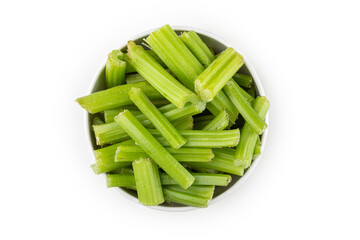 Sliced ​​celery isolated on white background.