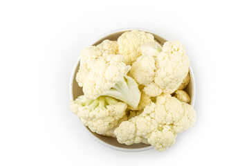 Cauliflower pieces isolated on white background.