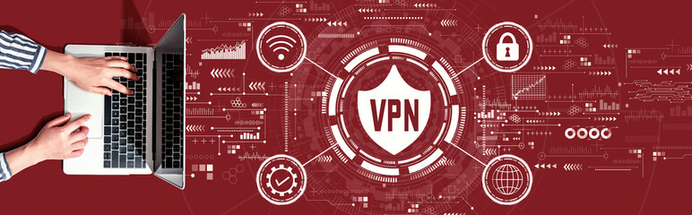 Fototapeta na wymiar VPN concept with person using a laptop