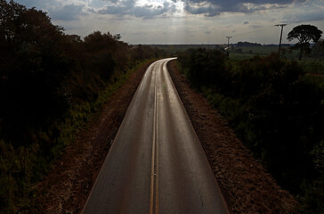 Highway at sunset in the countryside of Sao Paulo state, Brazil