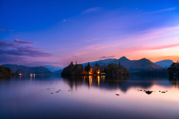 Derwentwater lake at sunset in Lake District. England