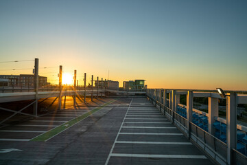 Sunset view of a car park