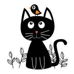 Cute cat, funny cartoon pet animal character vector illustration.