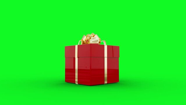 Ugandan shilling bursting out of red gift box. Stack of banknotes behind green screen, 3d animation of money popping out. notes falling from box on greenscreen, replace background with a custom one